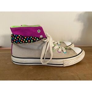 Converse youth 4 High Top Fold down double tongue Dot Sneakers green purple